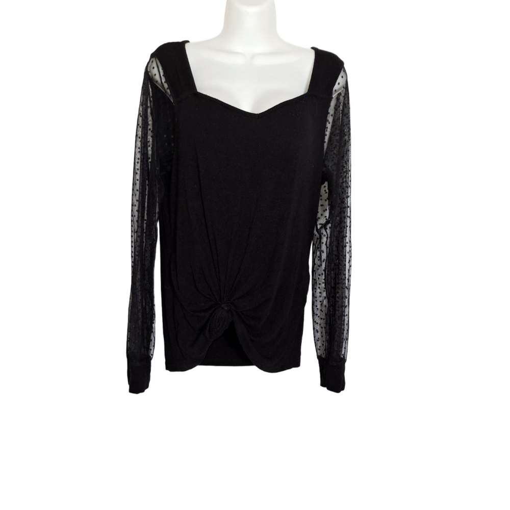 Shirt XXL Black Sheer Polka Dot sleeves Holiday Party Whimsigoth Officecore